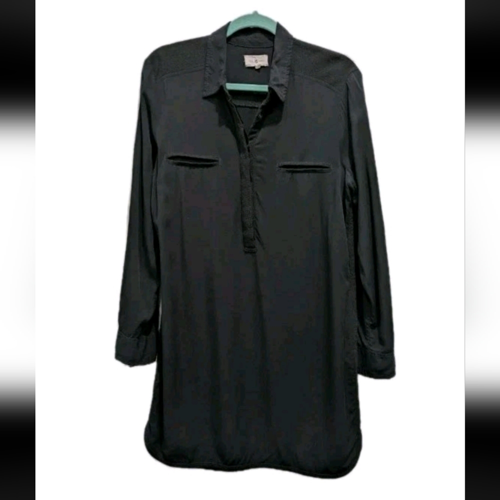 Lou & Grey Womens Shirt Dress Medium‎ Black Casual Lightweight Minimalist Collar
